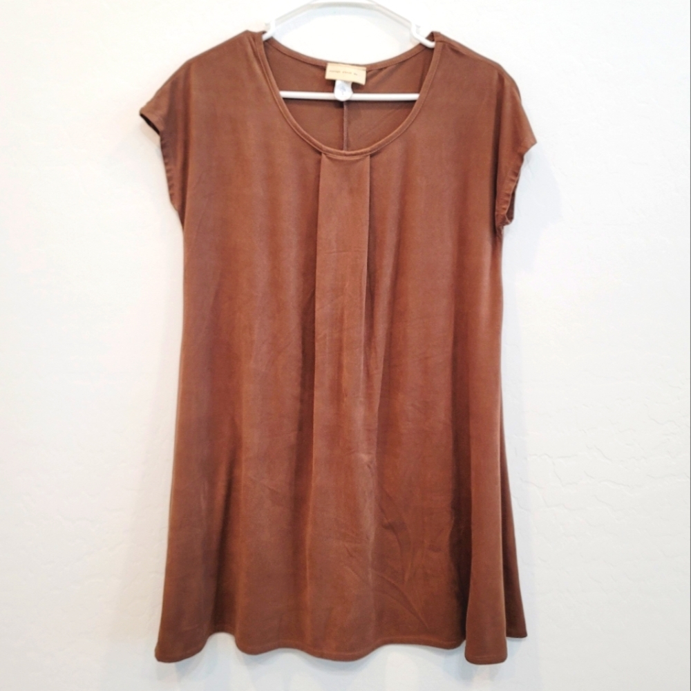 💕 Enough About Me.. Boho Faux Suede Brown A-line Mini Dress Women's Size Medium